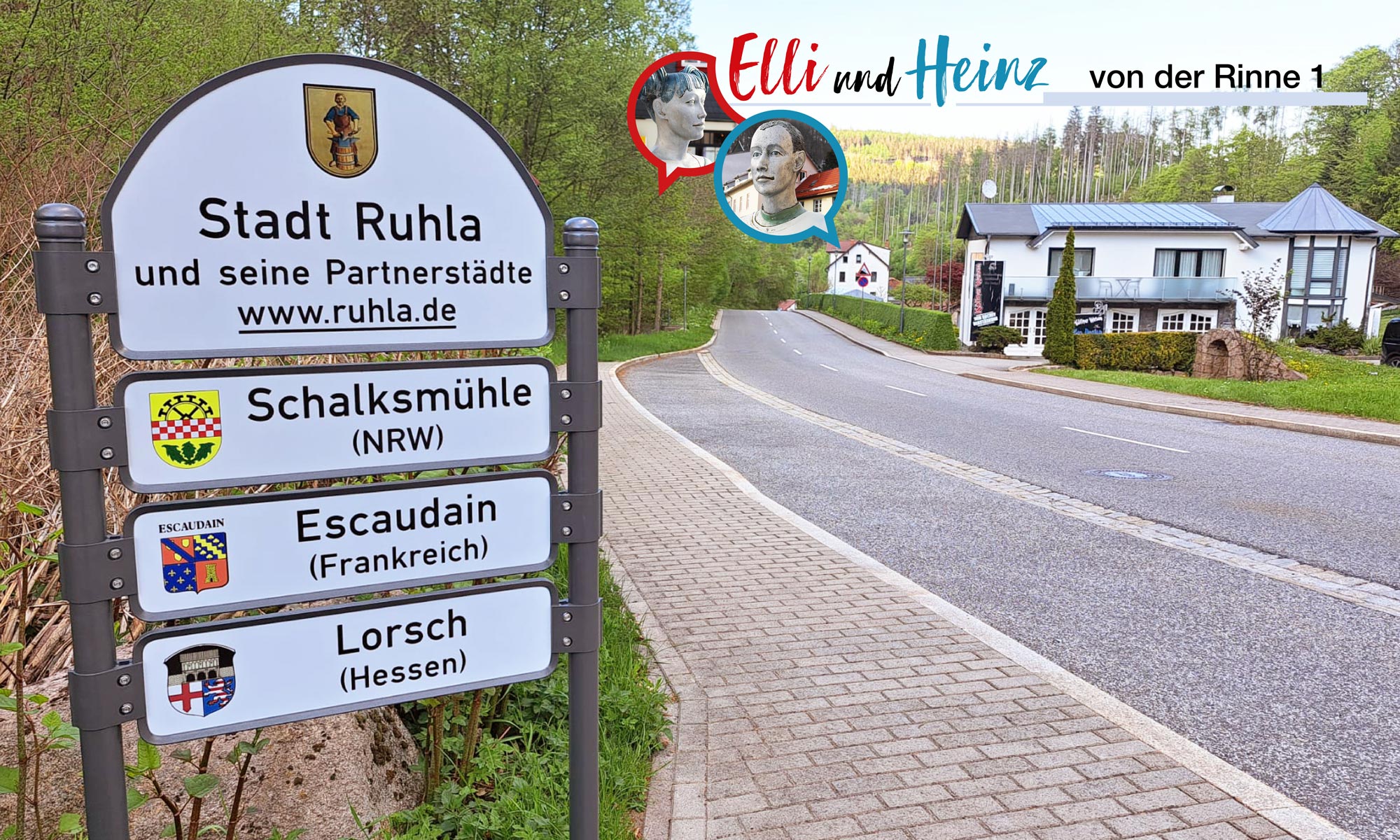 Neue Orteingangsschilder zu Ruhlas Partnerstädten
